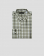 Regular fit khaki checked shirt with navy and white trim