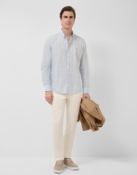 Camisa sport regular cuadros celestes con perfiles azules/tostado