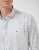 Regular fit light blue checked shirt with blue/taupe trim