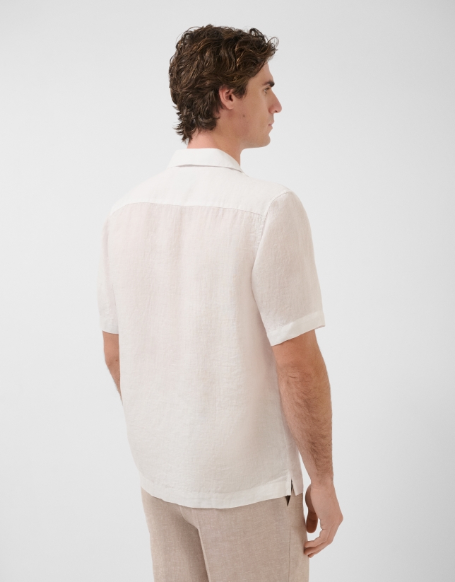 Slim fit white linen guayabera shirt