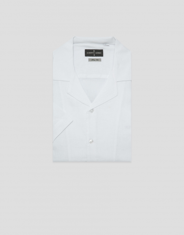 Camisa guayabera slim fit lino blanco