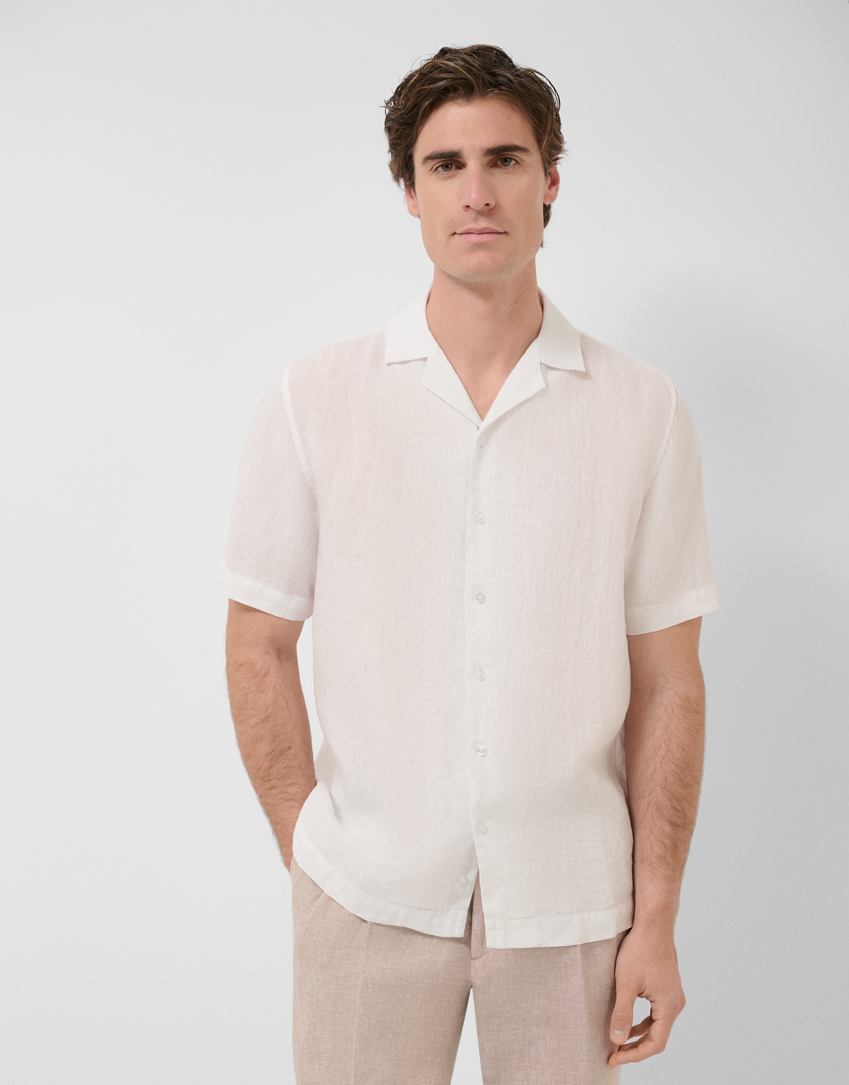 Camisa guayabera slim fit lino blanco