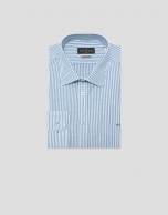 Slim fit sports shirt with sky blue and white stripes