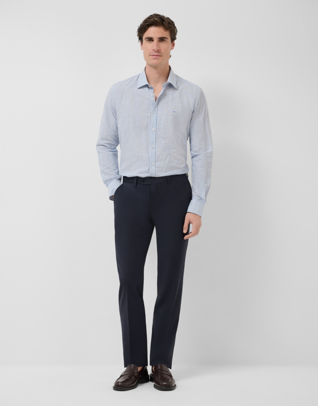 Slim fit sports shirt with sky blue and white stripes