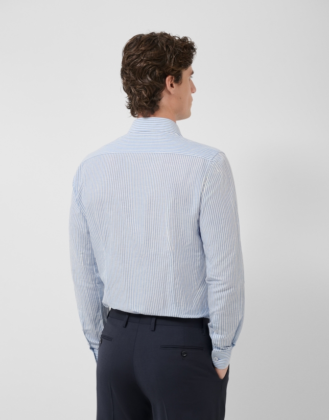 Slim fit sports shirt with sky blue and white stripes