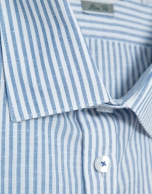 Slim fit sports shirt with sky blue and white stripes