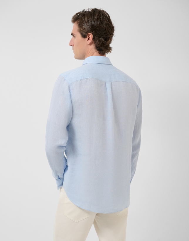 Camisa sport regular tipo polo lino celeste