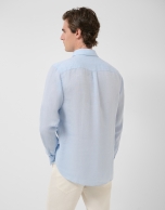 Regular fit light blue linen polo shirt