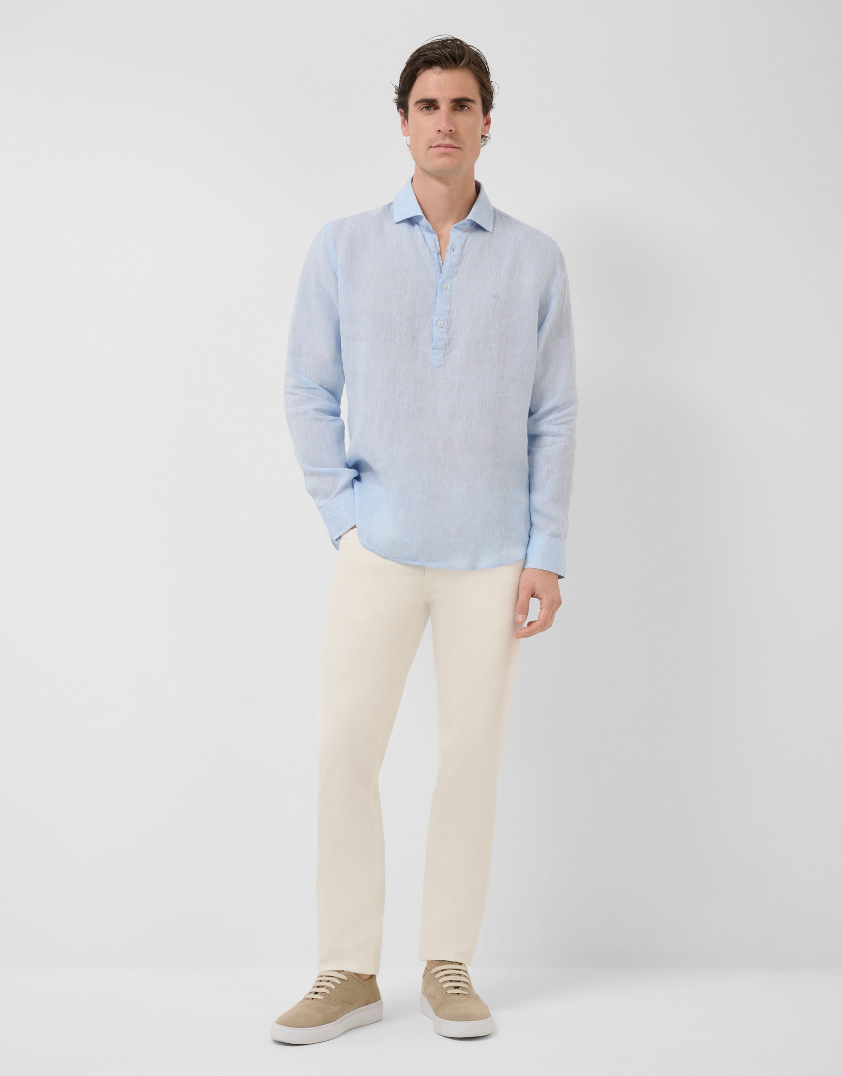 Camisa sport regular tipo polo lino celeste