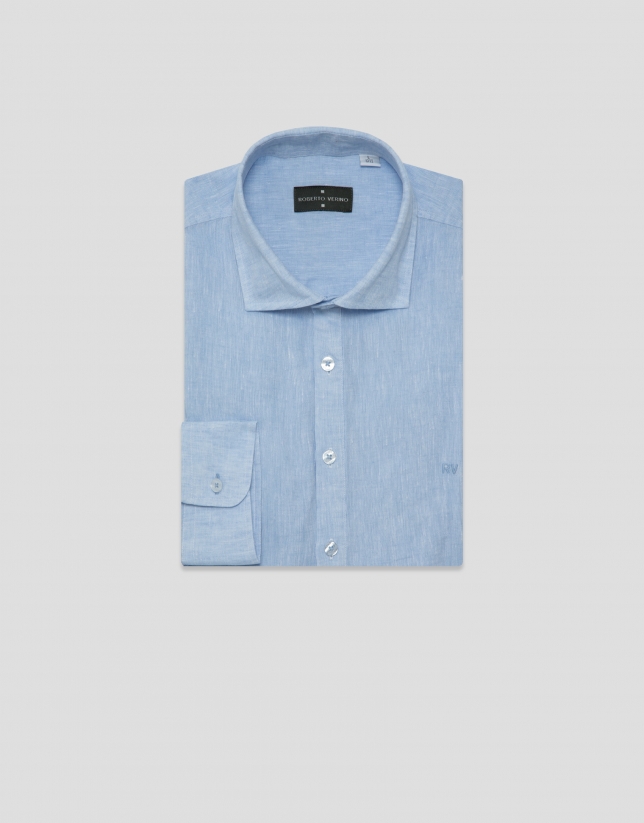 Camisa sport regular tipo polo lino celeste