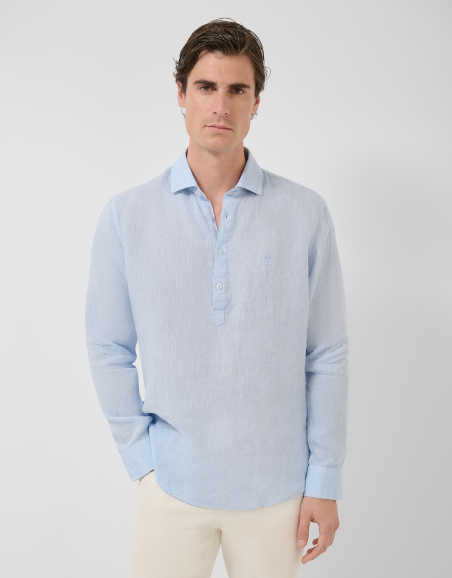 Camisa sport regular tipo polo lino celeste