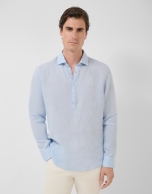 Camisa sport regular tipo polo lino celeste