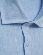 Regular fit light blue linen polo shirt