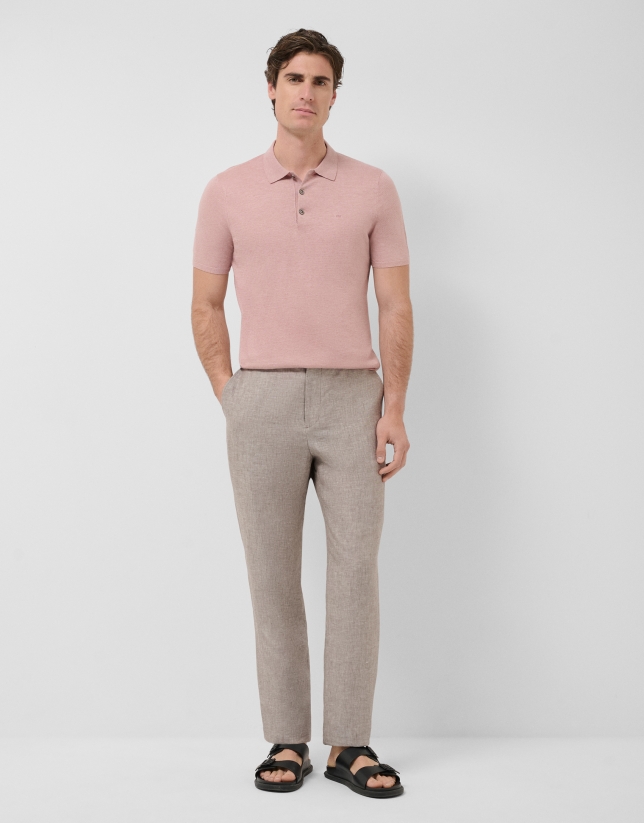 Polo tricotado lino rosa