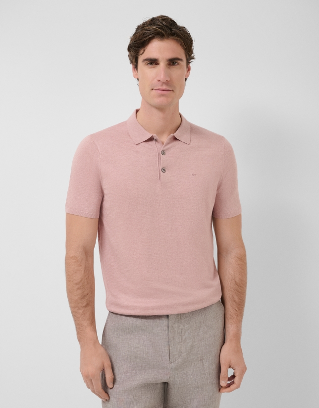 Pink linen knitted polo shirt
