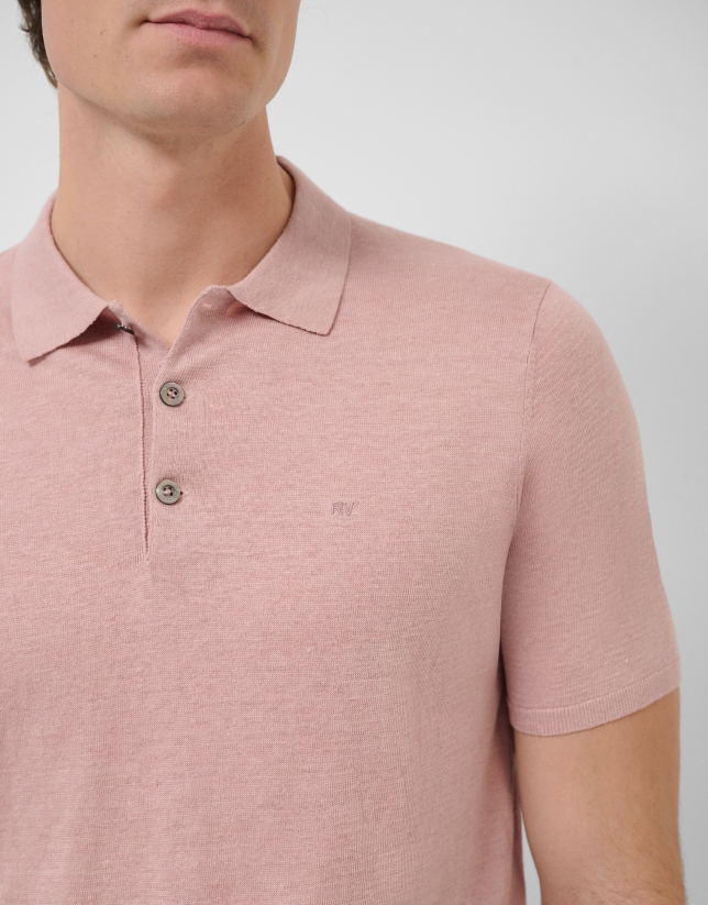 Pink linen knitted polo shirt
