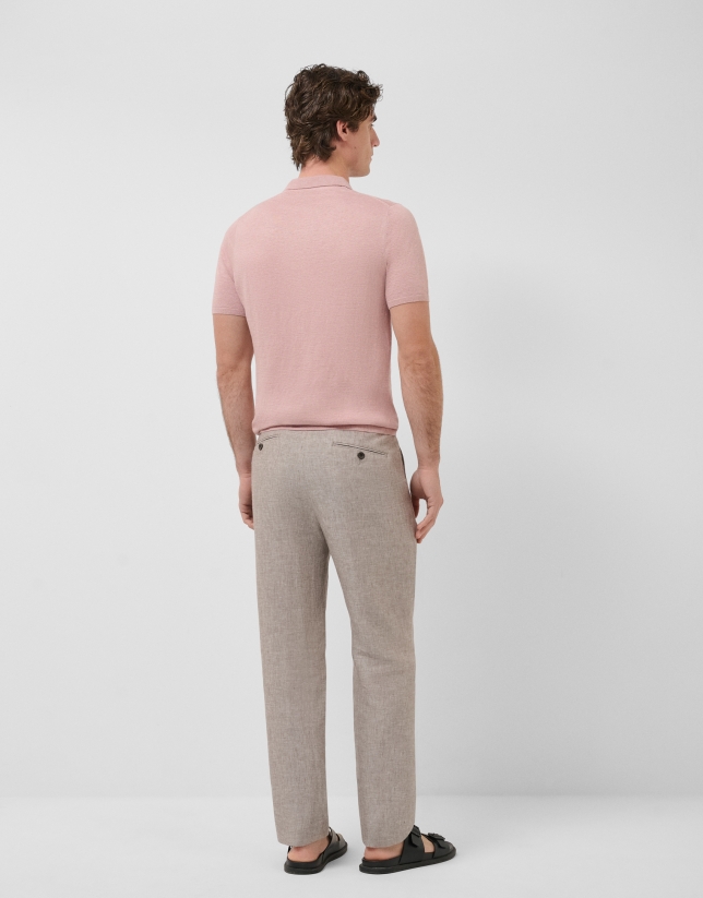 Pink linen knitted polo shirt