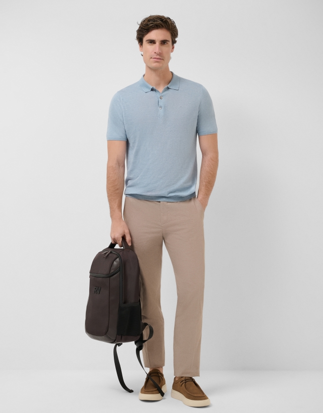 Polo tricotado lino celeste