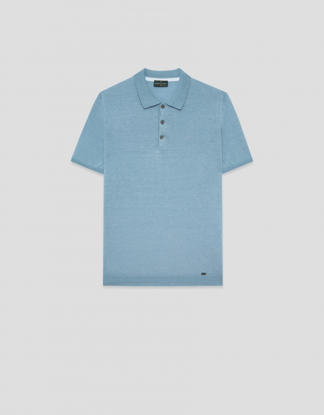 Polo tricotado lino celeste