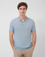 Light blue linen knitted polo shirt