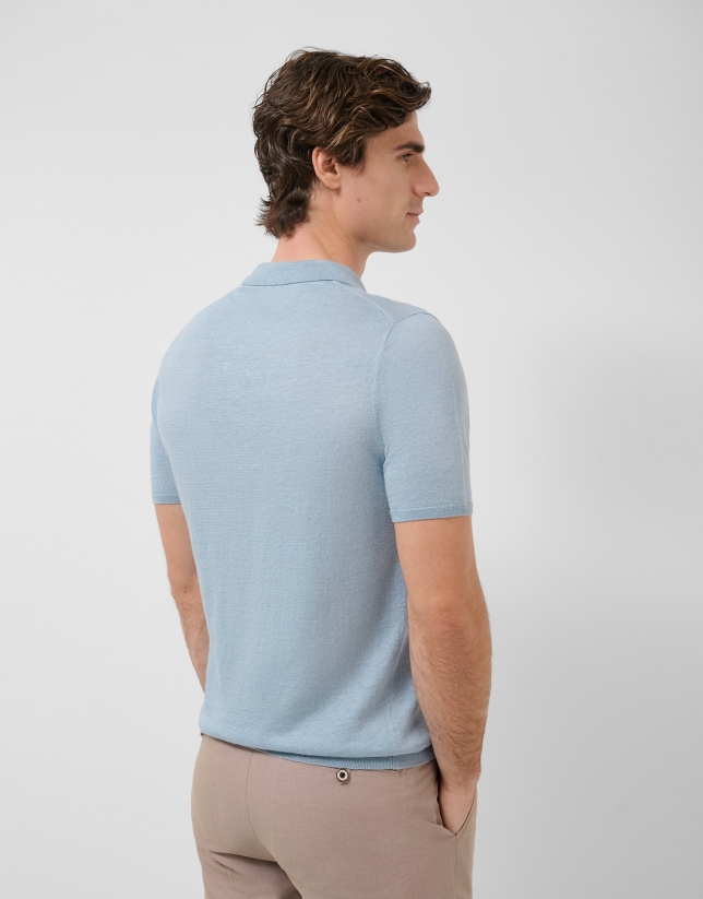 Polo tricotado lino celeste