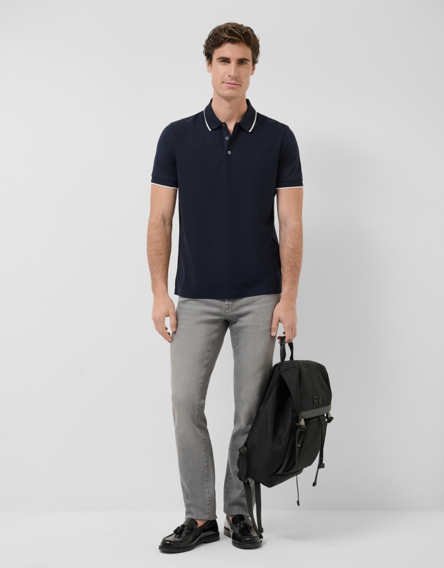 Navy blue mercerised polo shirt