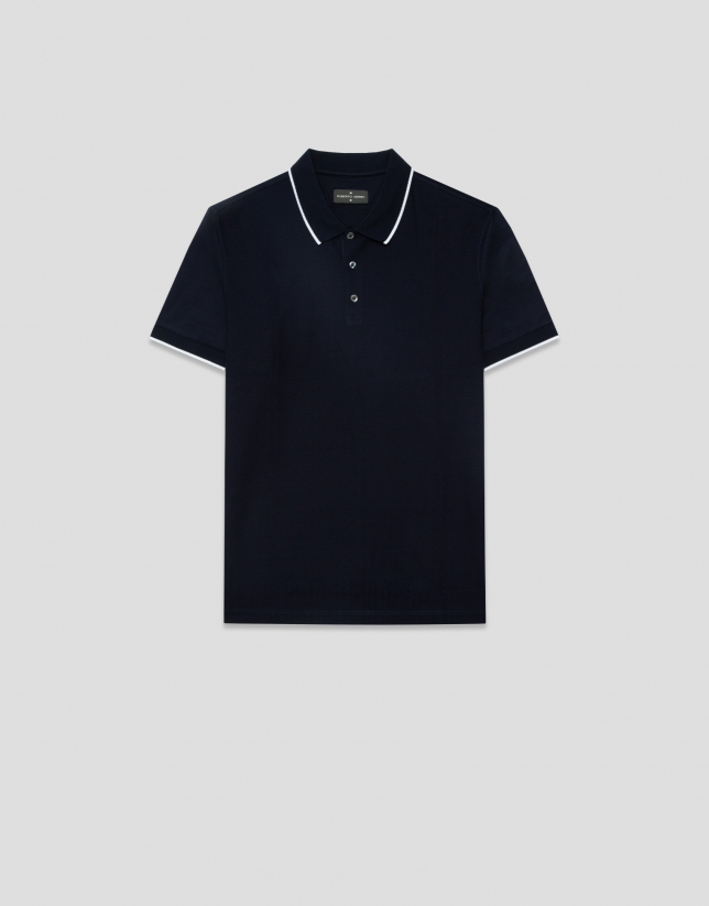 Navy blue mercerised polo shirt
