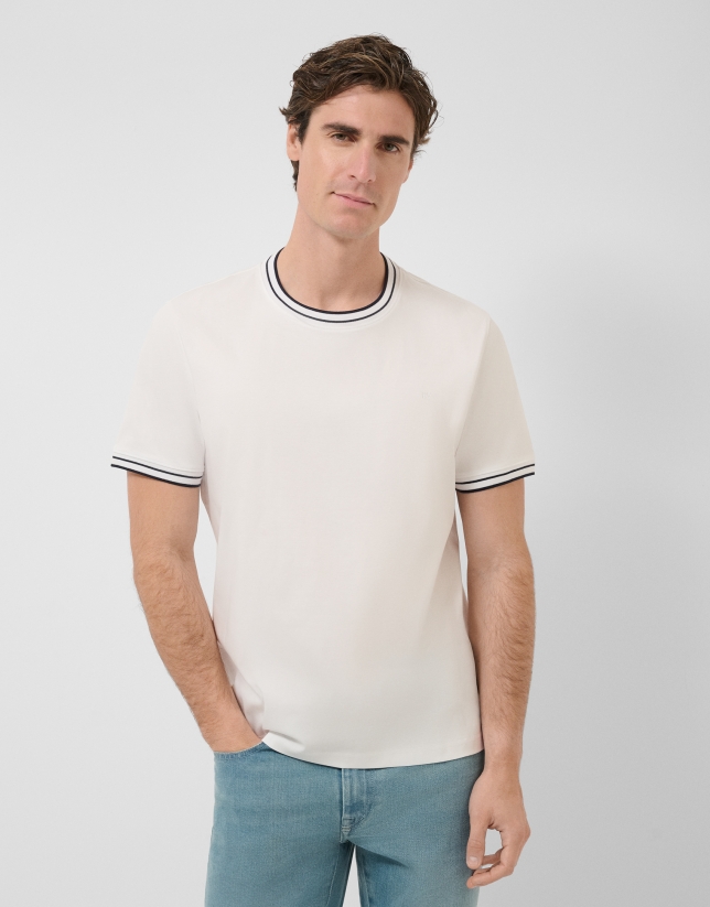 Camiseta manga corta mercerizado blanco rib marino