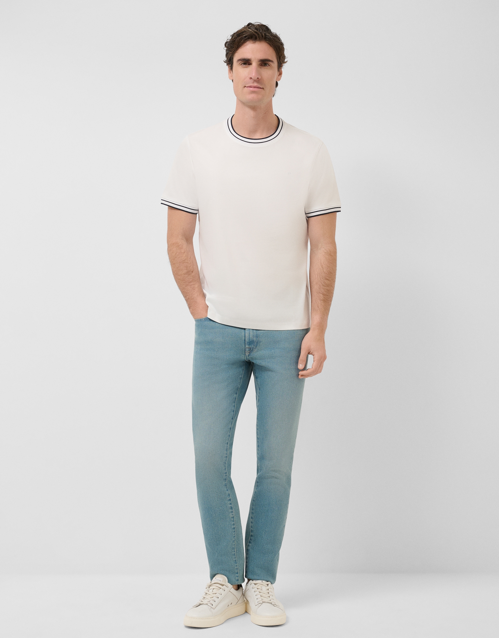 White mercerised short-sleeved T-shirt