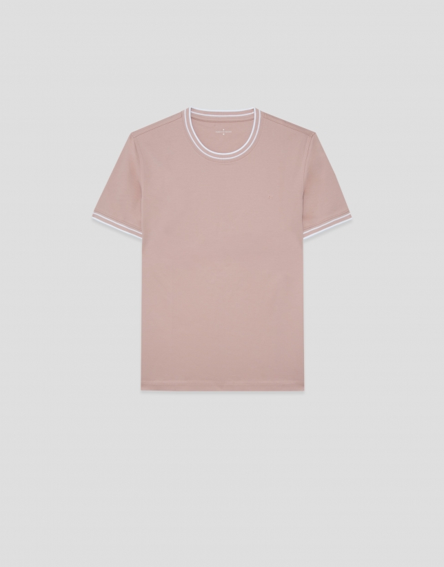 Camiseta manga corta mercerizado rosa rib blanco