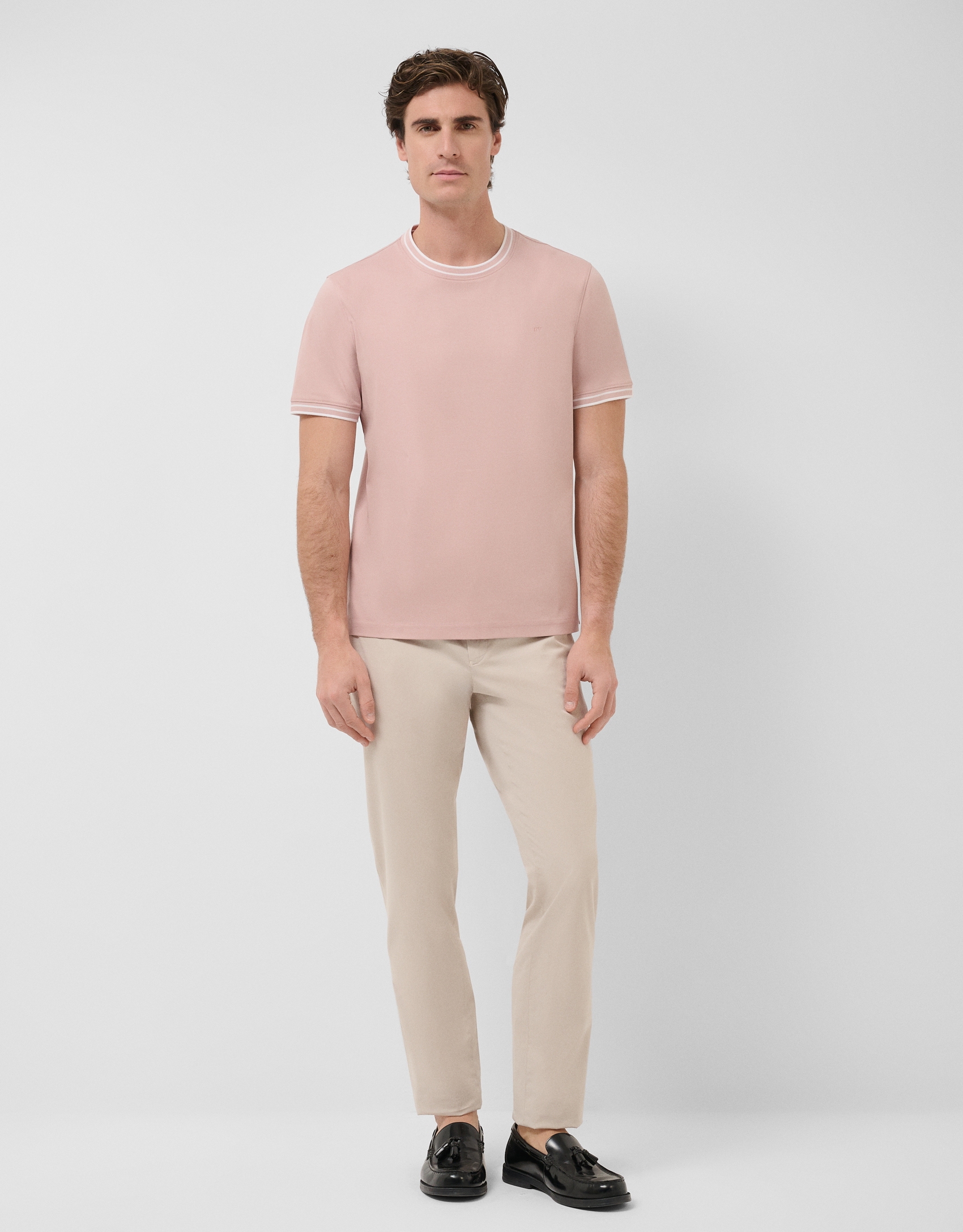 Camiseta manga corta mercerizado rosa rib blanco