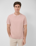 Camiseta manga corta mercerizado rosa rib blanco