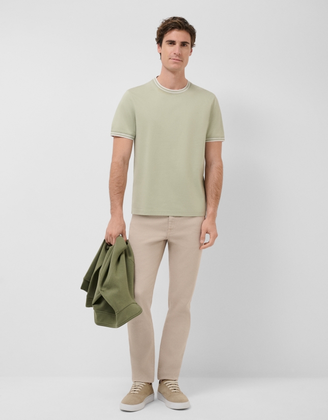 Light khaki mercerised short-sleeved T-shirt