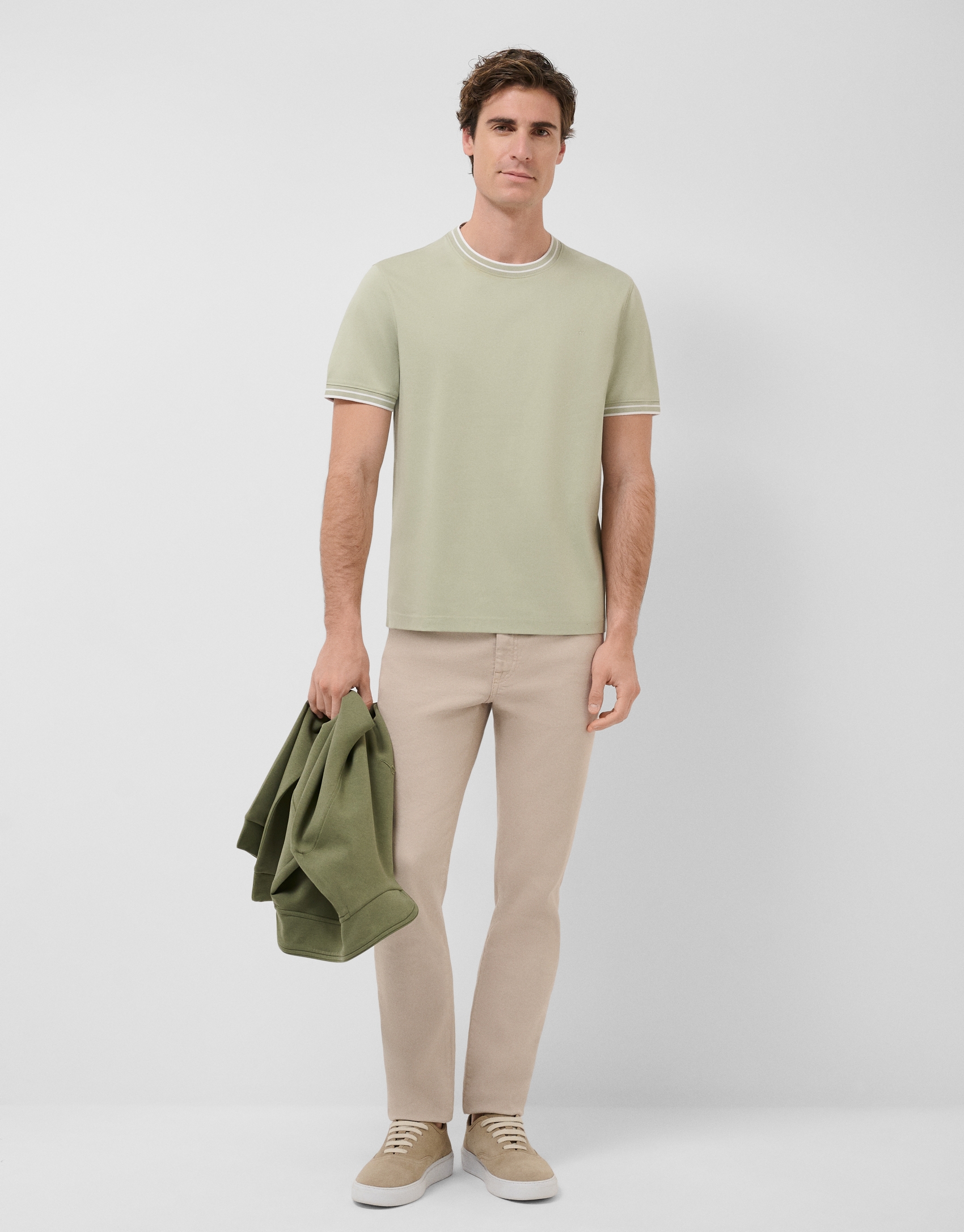 Light khaki mercerised short-sleeved T-shirt