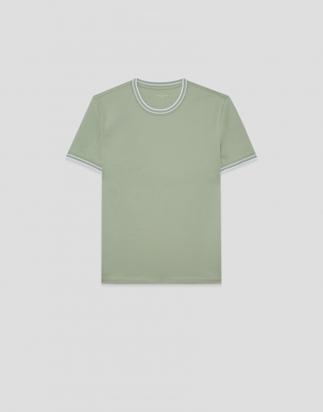 Camiseta manga corta mercerizado caqui claro rib blanco