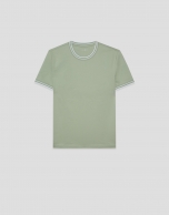 Camiseta manga corta mercerizado caqui claro rib blanco