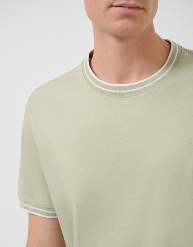 Camiseta manga corta mercerizado caqui claro rib blanco