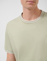 Camiseta manga corta mercerizado caqui claro rib blanco