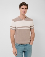 Mink blue/white striped knitted polo shirt