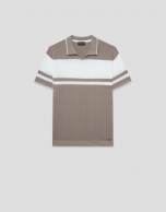 Mink blue/white striped knitted polo shirt