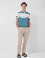Polo tricotado rayas azul verdoso/blanco