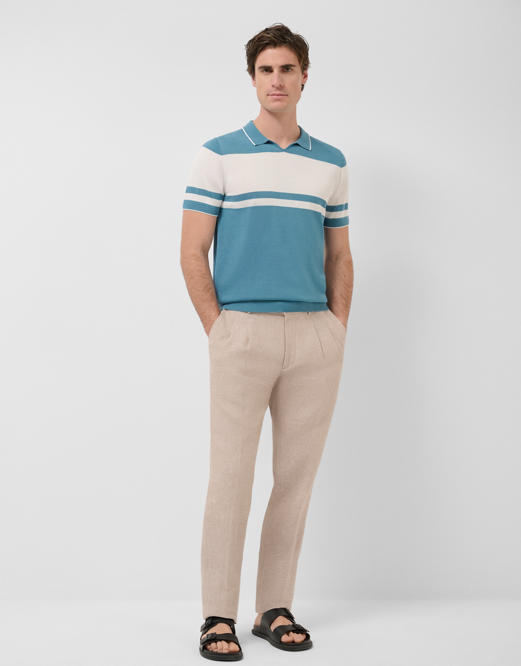 Polo tricotado rayas azul verdoso/blanco