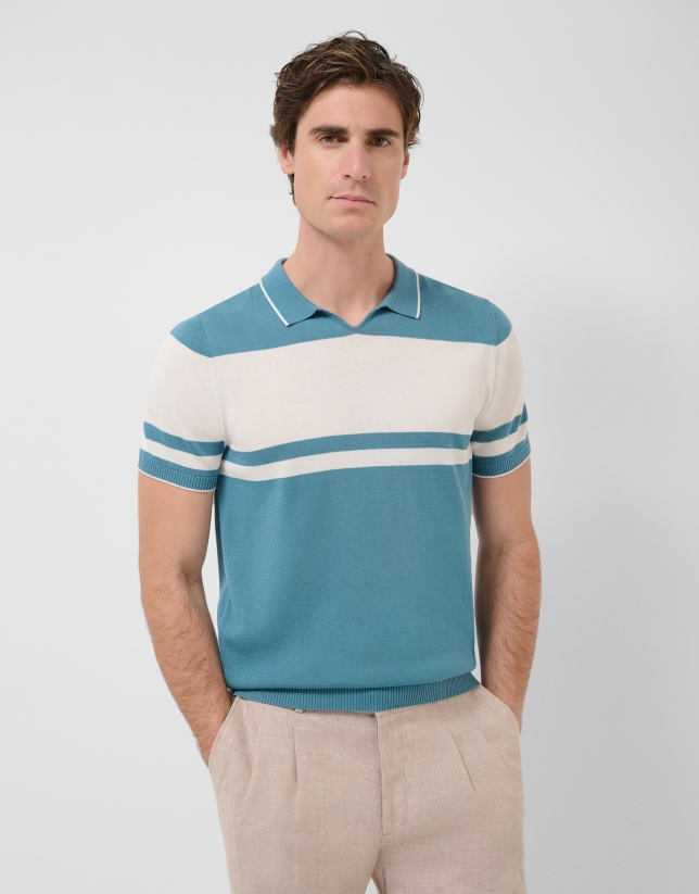 Polo tricotado rayas azul verdoso/blanco
