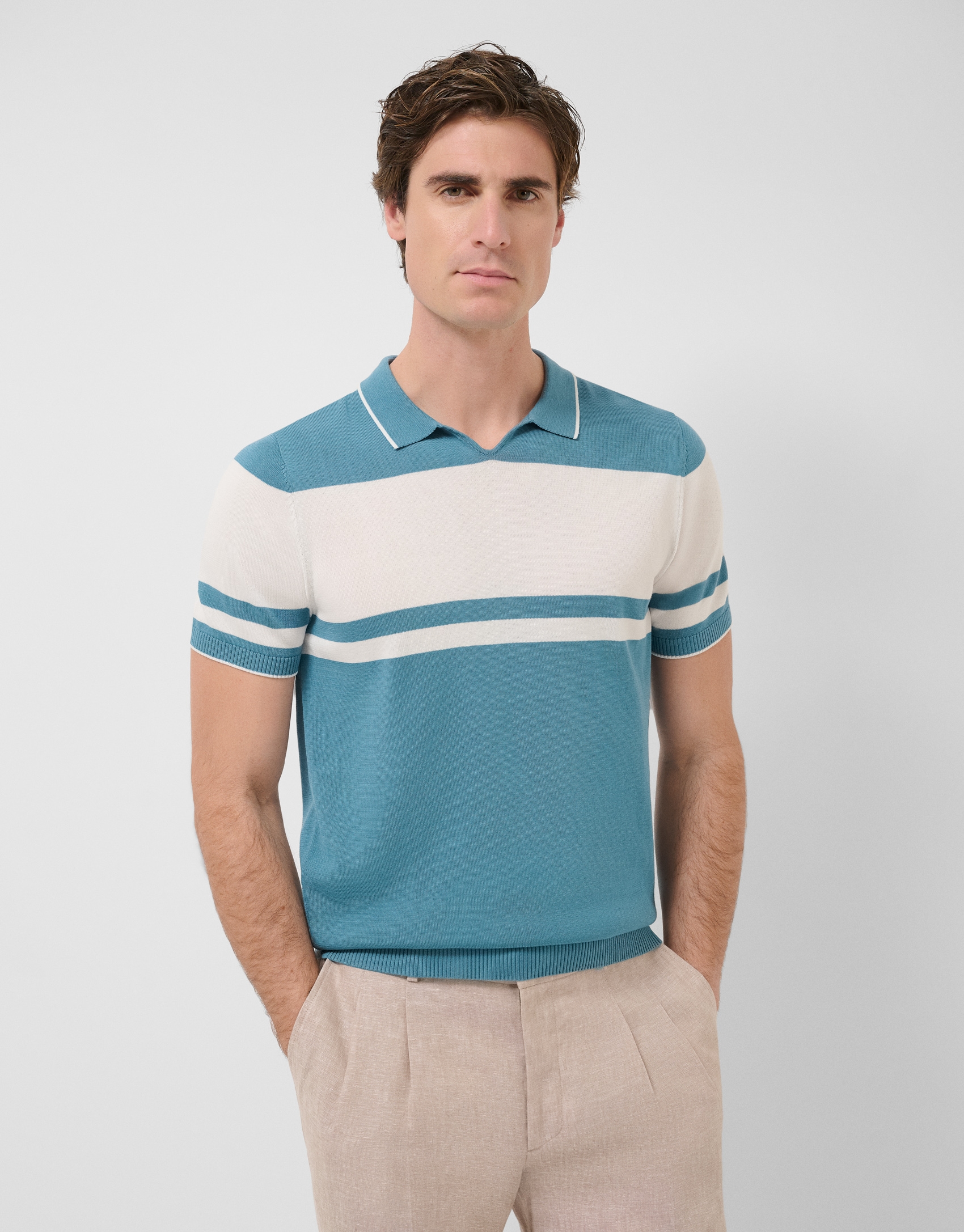 Polo tricotado rayas azul verdoso/blanco