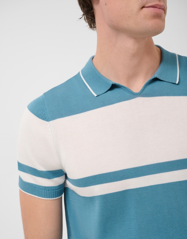 Polo tricotado rayas azul verdoso/blanco