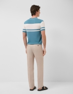 Polo tricotado rayas azul verdoso/blanco