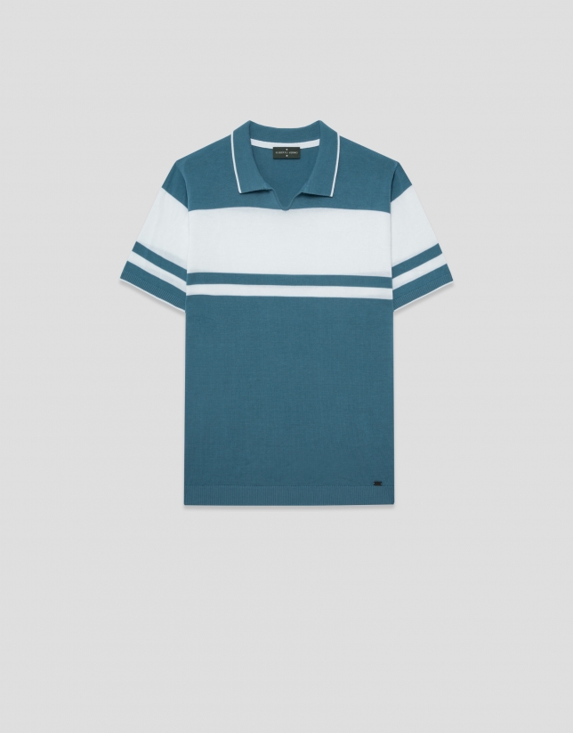Polo tricotado rayas azul verdoso/blanco