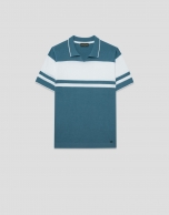 Polo tricotado rayas azul verdoso/blanco