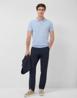 Light blue high twist knitted polo shirt