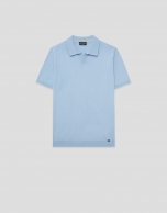 Light blue high twist knitted polo shirt